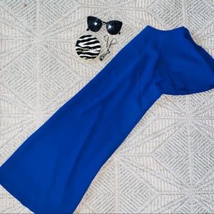 royal blue dress with cape detail